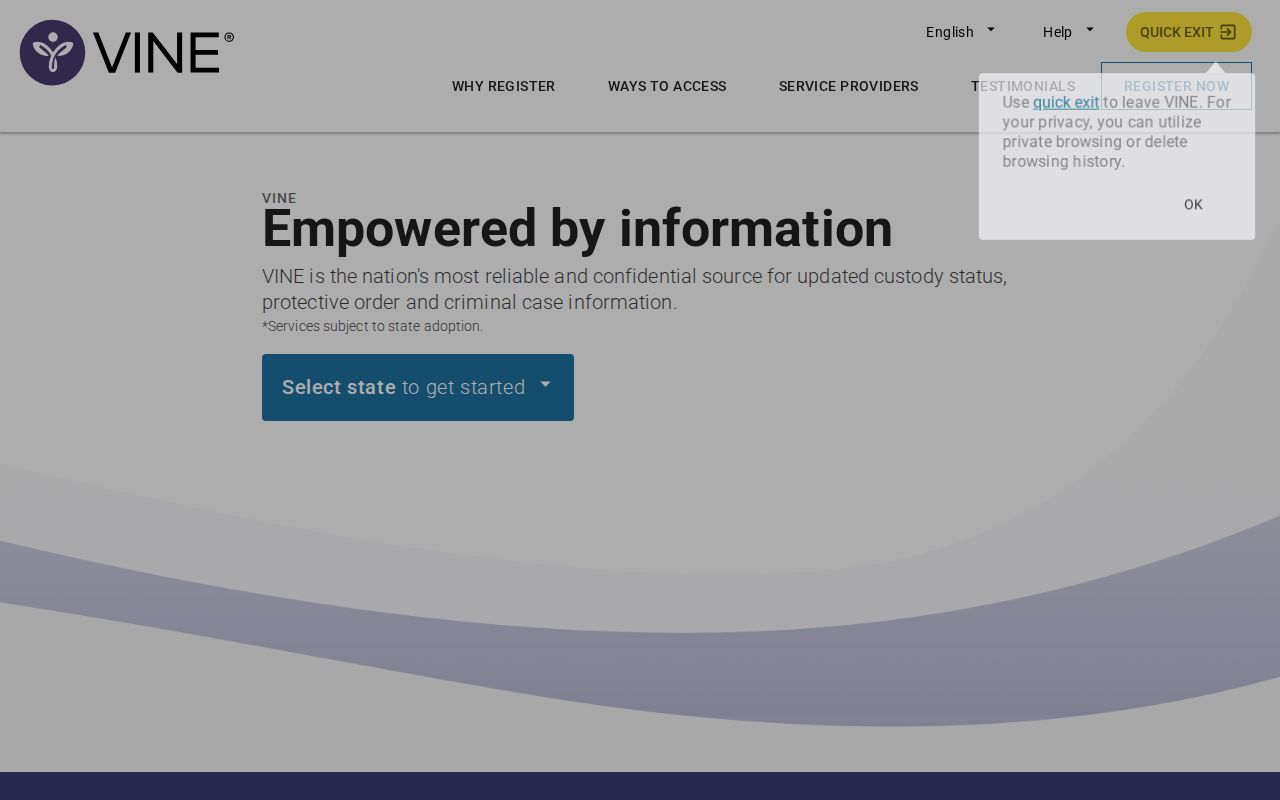 VINELink custody status notification search