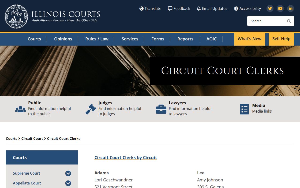 Illinois circuit court clerk directory