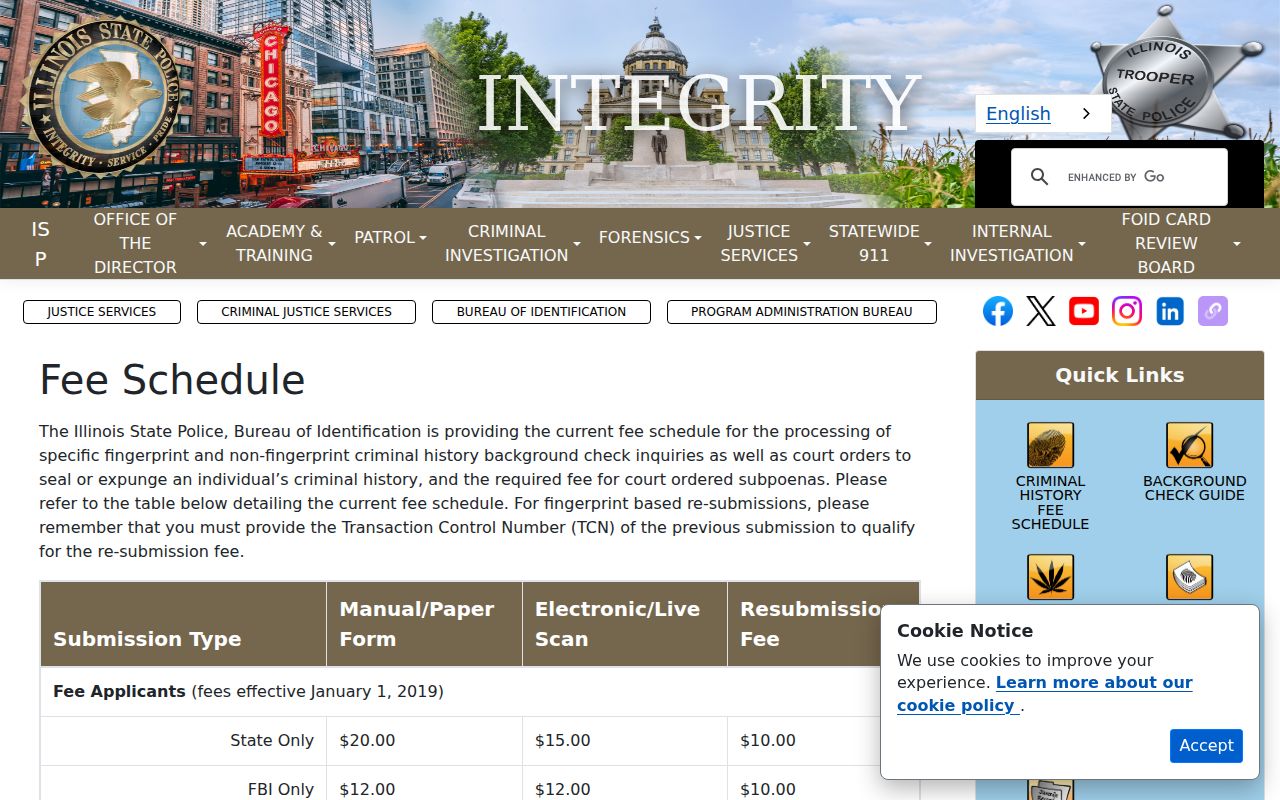 Bond County criminal history and Illinois State Police fee information