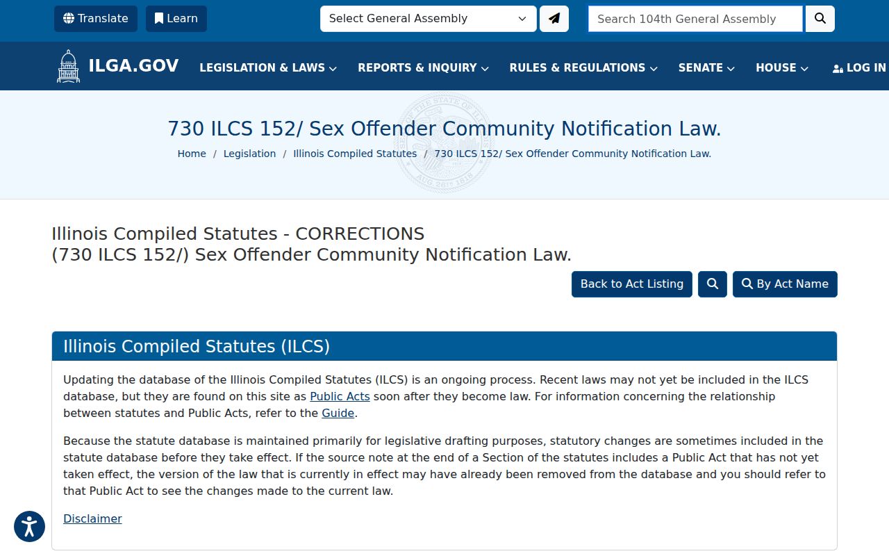 Illinois Sex Offender Community Notification Law official text