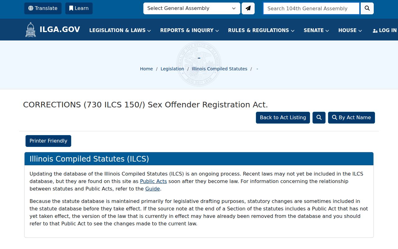 Illinois Sex Offender Registration Act official text