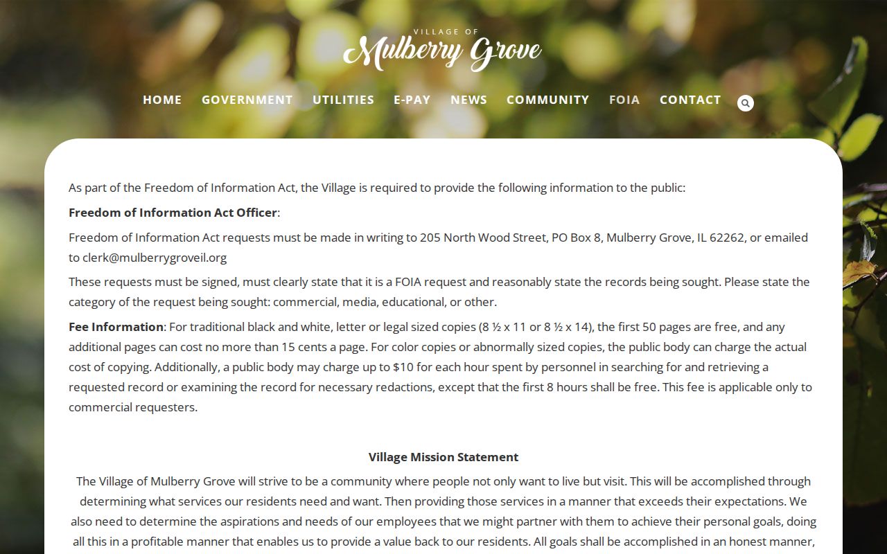 Mulberry Grove criminal records FOIA request instructions