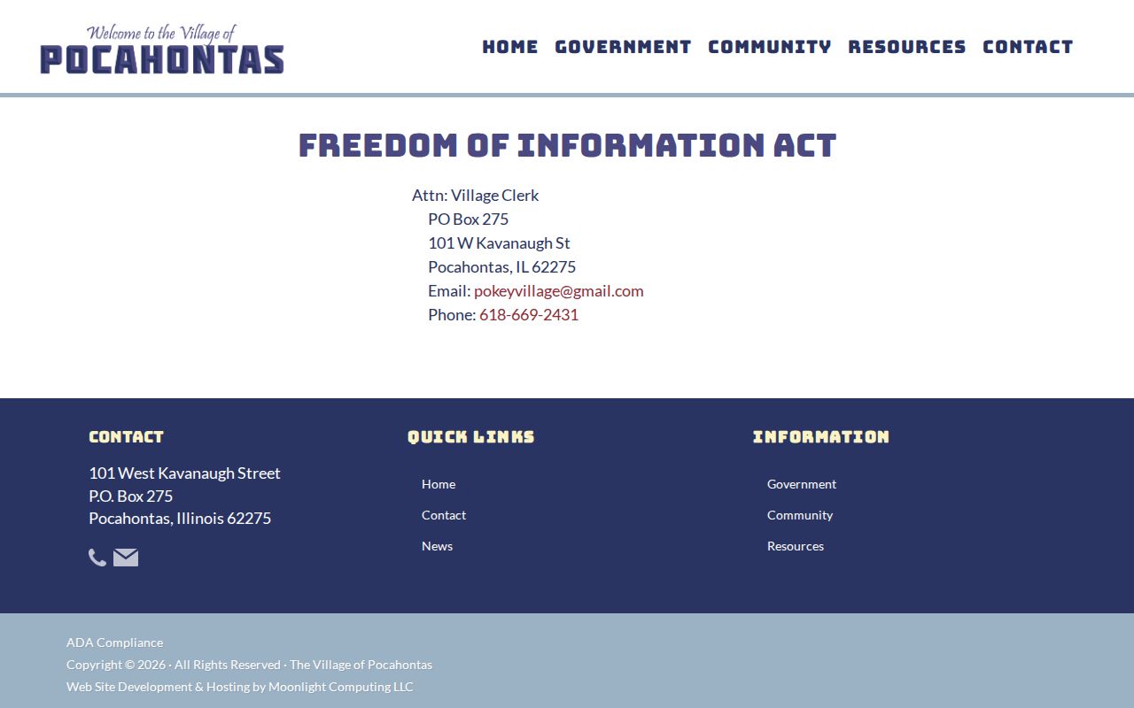 Pocahontas criminal records village FOIA information